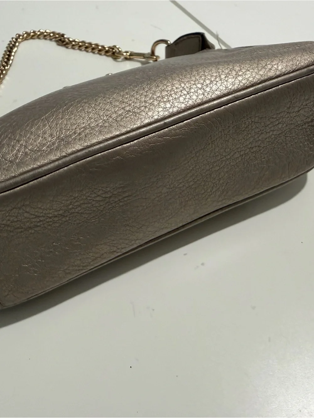 Coach Metallic Taupe Pebbled Leather Chain Wristlet